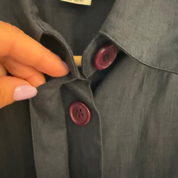 Vintage 80s Bergdorf Goodman Linen Shirt Dress Sz 8 Navy “On the Plaza” Label - Picture 3 of 16